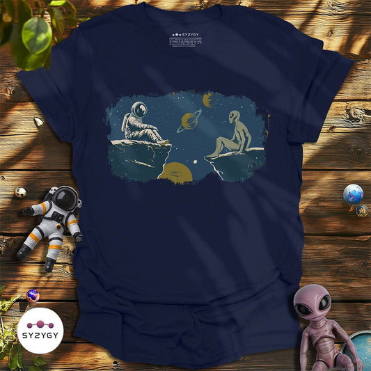 Syzygy Supply T-Shirt Navy / S Space Between Us T-shirt Space Aliens UFO Apparel