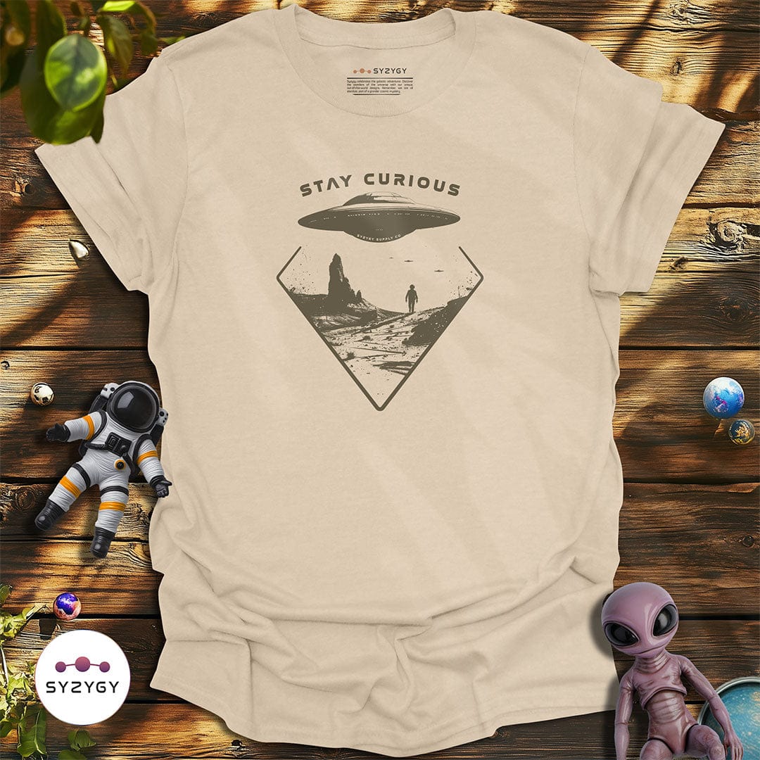 Syzygy Supply T-Shirt Sand / S Stay Curious T-shirt Space Aliens UFO Apparel