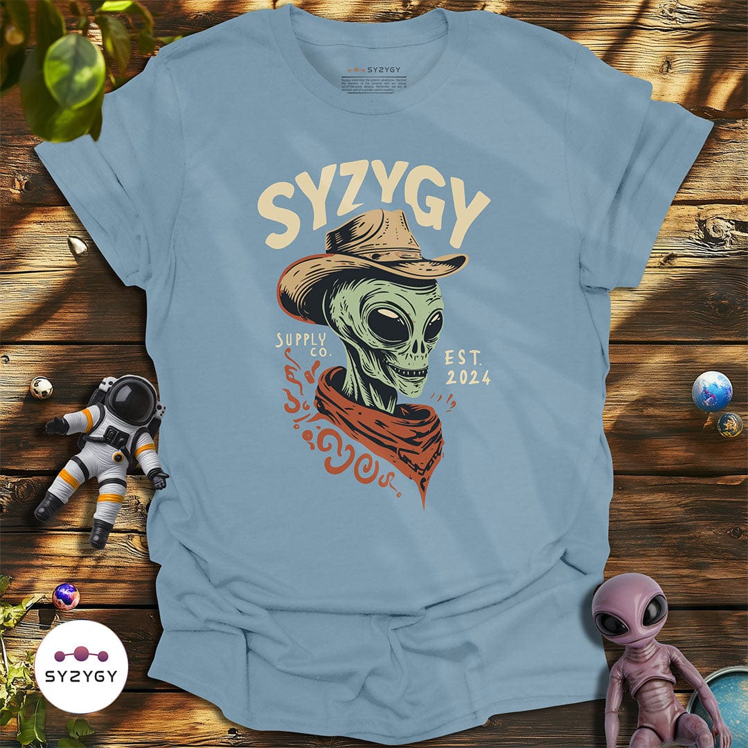 Syzygy Supply T-Shirt Stone Blue / S Galactic Outlaw T-shirt Space Aliens UFO Apparel